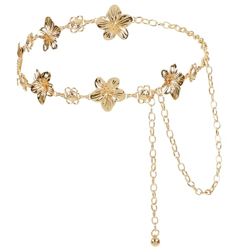 TEBIEKOY Flower Charm Waist Chain for Women, Gold Belly Chain Body Jewelry for Beach, Summer Dresses & Vacation Outfits