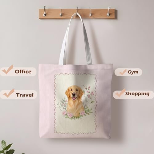Preppy Animal Tote Bag, Pet Canvas Tote Bag, Reusable Grocery Shopping Shoulder Bags - color: Golden Retriever