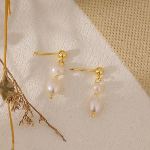 Pearl Earrings for Women, Dainty Wedding Bridal Earrings 14k Gold Plated CZ Pearl Drop Earrings for Women Trendy Hypoallergenic Unique Gold Drop Earrings Fashion Prom Jewelry - color: Gold-F
