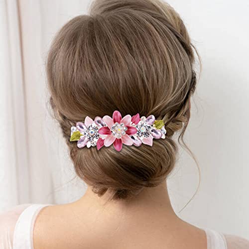 inSowni 4 Pack Glitter Sparkly Gems Crystal Rhinestones Flower Metal French Barrettes Floral Alligator Snap Hair Clips Accessories for Women Girls - color: Pink, Champagne, Blue and Purple