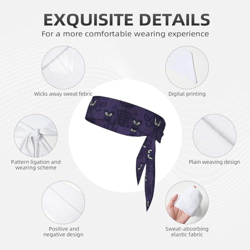 Sports Head Tie Westie Dogs Beach Summer Tropical Tie Sweatband Headband Men Women Elastic Bandana Adjustable Non-Slip Moisture Wicking for Running Football Yoga Workout Athletic Hair Ninja Head Band - color: Haunted Mansion