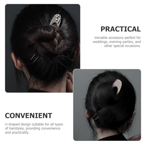 Uonlytech Ebony Wood U-shaped Hair Fork Hair Stick Chinese Style for Women Double Prong for Buns and Updos