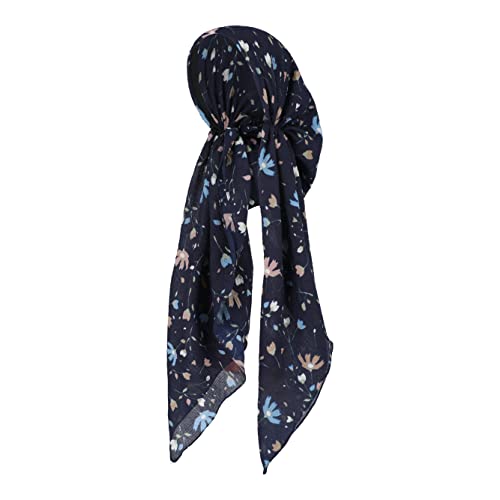 Pretied Head Scarves for Women Featuring Lightweight Crimped Material and Attractive - color: Floral Navy