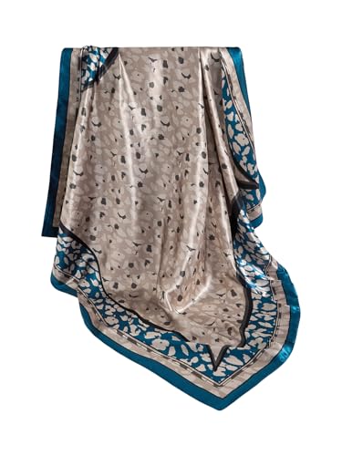 RoseSeek Women's Cheetah Print Silk Head Scarf Leopard Satin Rave Hair Scarf Headband Square Scarves - color: Mix Blue