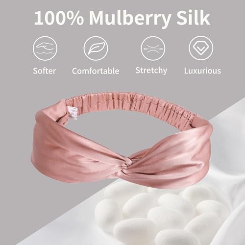 ZLYC Mulberry Silk Headband Elastic Twist Knotted Head Bands for Women's Hair, Solid Luxury Coral - color: Solid Luxury Coral