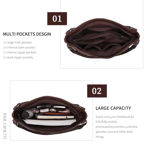 Shoulder Handbags for Women Large Soft Casual PU Leather Hobo Tote Purses - color: 01-coffee