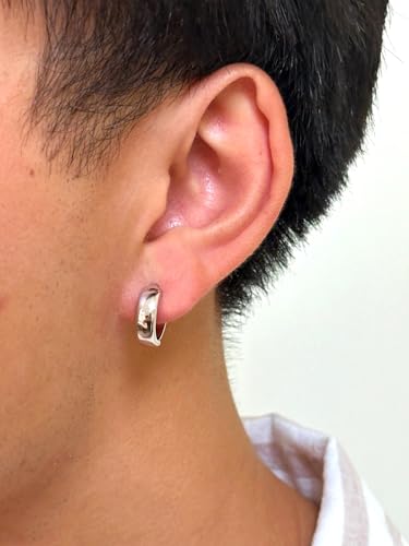 14K Gold Huggie Hoop Earrings (5mm Wide Huggie), Real 14k Gold Hoops - style: White Gold 17mm