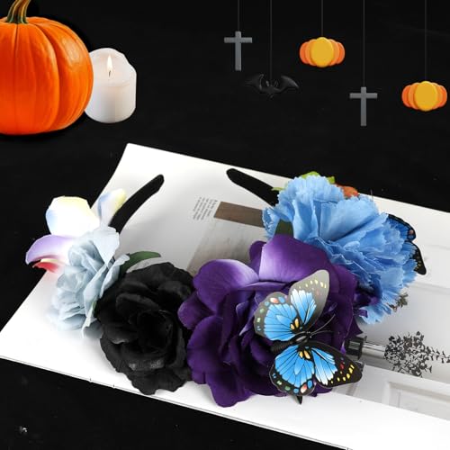 Flower Crown Day of the Dead Headpiece Mexican Flowers Butterfly Crown Flower Crowns Halloween Headbands for Halloween Party - color: Multicolor-2