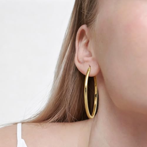 14K Gold Hoop Earrings for Women 14K Gold Earrings for Women Gold Hoop Earring for Womens Hoops Understated Elegance with Smooth Lines Hoops Earring for Womens 20/25/30/35/40/50 mm - size: 35MM