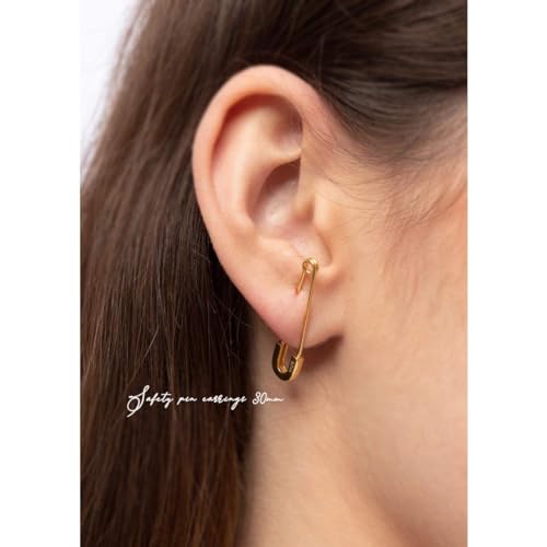 CHIC & ARTSY 925 Sterling Silver Safety Pin Earrings - Lightweight Comfortable Punk Paperclip Cartilage Hoop Earrings, Trendy Industrial Style Jewellery for Women and Men - color: Yellow-#5