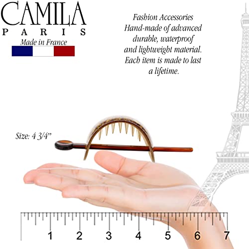 Camila Paris CP3340 French Hair Barrette with Stick, Hair Ponytail Holders, Amber, Slide Hair Pins for Buns Chignon, Strong Hold Hair Bun Clip, No Slip Hair Accessories for Women, Made in France - color: Amber