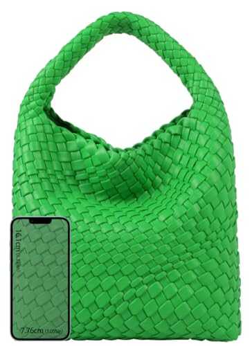 Woven Purses Bag for Women, Vegan Leather Handwoven Bags with Mini Handmade Purse - color: Grass Green
