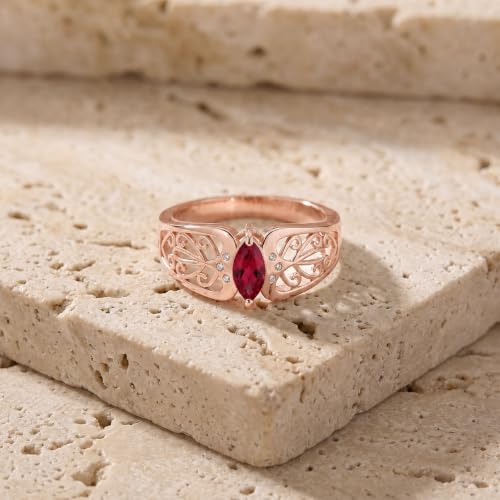 Galaxy Gold 14K Solid Gold 0.3 Carat Natural Ruby Filigree Ring for Women Yellow Gold Fine Jewelry