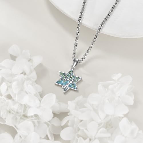ONEFINITY Tree of Life Necklace 925 Sterling Silver Abalone Shell Celtic Knot Pendant Necklace for Women Jewelry - style: Turquoise Star of David