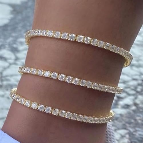 TOPGRILLZ Tennis Ankle Bracelet Gold Anklet Adjustable with Extension 14K Gold Plated Iced out Diamond 3-6mm Fashion Stylish Foot Jewelry for Women - style: 6mm Gold