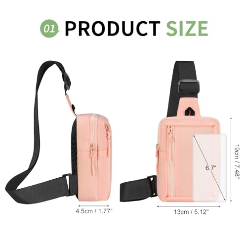 Mini Sling Bag for Men and Women, 7.5 Inch Small Anti Theft Crossbody Sling Backpack Nylon Chest Bag Fanny Pack for Travel Running Hiking (Pink) - color: Pink