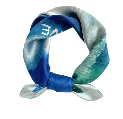 MEISEE 100% Pure Mulberry Silk Scarf 21" Square Scarf Neckerchief Headscarf Breathable Lightweight for Women Gift Packed - color: M3 Blue Oil Painting