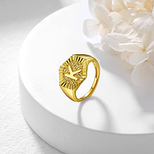 U7 Initial Ring Wedding Band for Men Women 18K Gold Plated Statement Hexagon A-Z Letter Jewelry Personalized Stackable Signet Rings - color: M