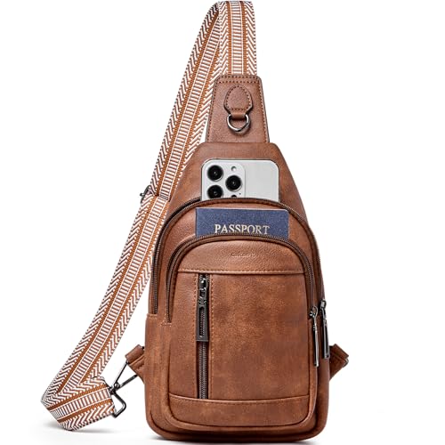 cakang Womens Sling Bag Crossbody Bags for Women Vegan Leather Sling Backpack Daypack Fanny Pack Crossbody Purse Travel - color: 2-brown