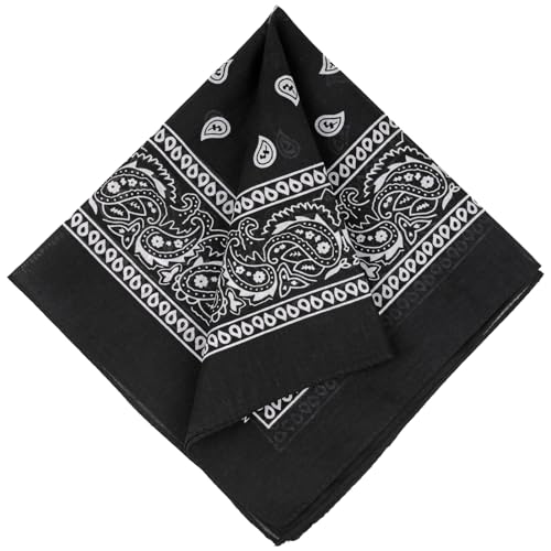 6 Pack Pure Cotton Bandana, Multi-Purpose Square Handkerchief, Face Mask headband for Men and Women - color: Black