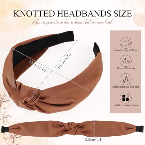 obeoby 8Pcs Headbands for Women, Fashion Knotted Headband Brown Series Wide Hairband Gifts Hair Accessories - color: black, brown, navy blue, khaki, gray, pink, beige, white