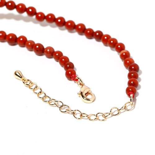 Simple Choker Necklace for Women Real Stone and Crystals Necklaces 4mm Beaded Choker Jewelry Meditation Gift for Women (16"+2") - style: Redstone