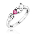 PARCOM Adjustable Women Stackable Ring, 925 Sterling Silver Open Rings - Trendy Eternity Cubic Zirconia Stackable Band Engagement Promise Ring for Her, Hypoallergenic Non Tarnish Nature Bird Floral Thumb Rings - color: Bear Hug Heart
