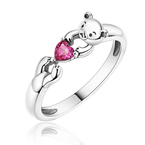 PARCOM Adjustable Women Stackable Ring, 925 Sterling Silver Open Rings - Trendy Eternity Cubic Zirconia Stackable Band Engagement Promise Ring for Her, Hypoallergenic Non Tarnish Nature Bird Floral Thumb Rings - color: Bear Hug Heart
