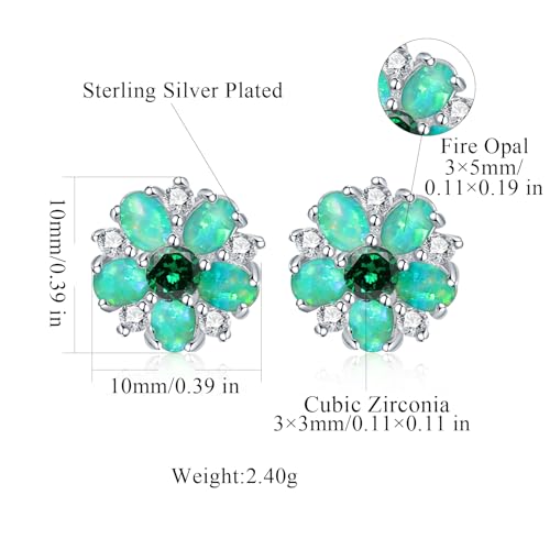 CiNily Flower Earrings,Opal Stud Earrings Sterling Silver or White Gold/Rose Gold Plated Ladies Flower Stud Earrings Cute Unique Earrings for Girls - color: Green Opal
