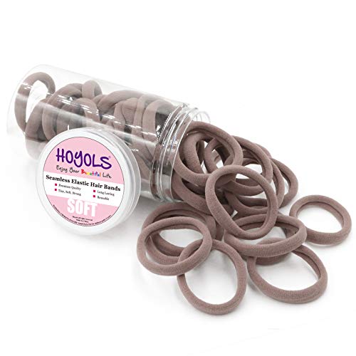 HOYOLS Large Fabric Hair Ties Soft & Gentle Bands Ponytail Holder for Thick Heavy Curly Hair, No Slip No Damage Seamless Scrunchies Headbands 100 Pcs (Caramel) - color: Caramel