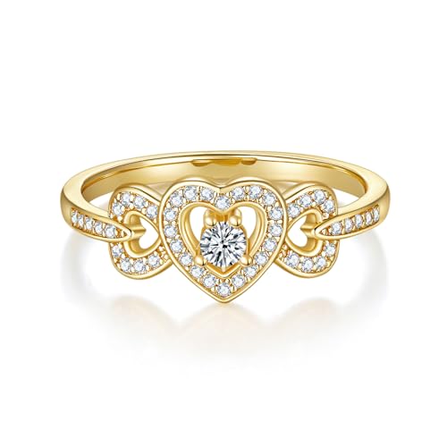 MINDDHA 14K Gold/White Gold Plated Rings- Cubic Zirconia Simulated Diamond Band For Wedding- Love Infinity Silver Gold Rings for Women- 2mm Band Size 4-12 - color: Gold