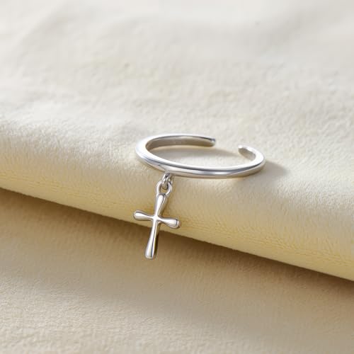 CHIC & ARTSY 925 Sterling Silver Open Toe Ring for Women - Lightweight Comfortable Yoga Toe Rings, Adjustable Stackable Toe Rings, Boho Coastal Vacation Beach Foot Jewellery - color: Cross
