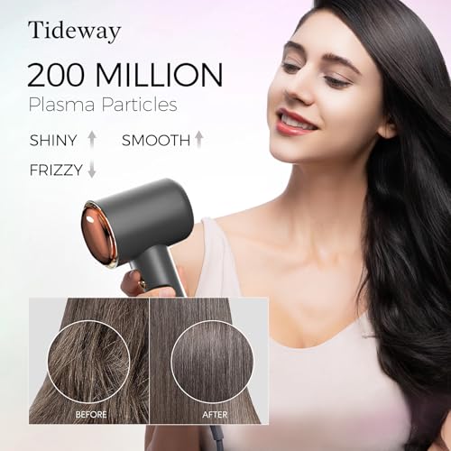 Tideway Hair Dryer Professional High-Speed Ionic Blow Dryer 110,000 RPM, Compact Hair Dryer with Magnetic Diffuser, Fast Drying with Brushless Motor Low Noise Smart Temperature Control-H11 - color: Black