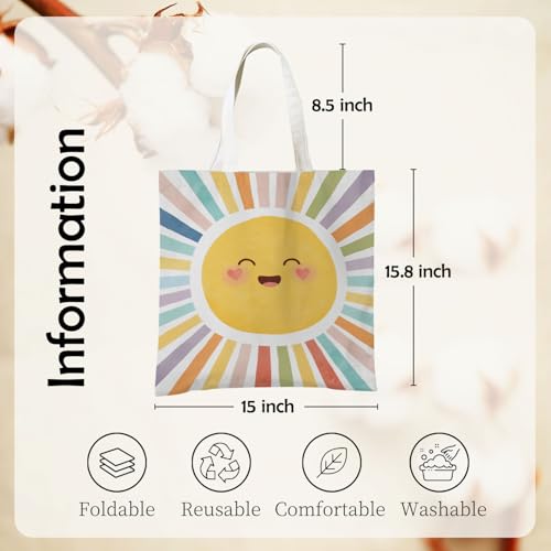 Boho Sun Sunshine Tote Bag, Colorful Canvas Tote Bags, Reusable Grocery Shopping Bag - color: Boho Sunshine