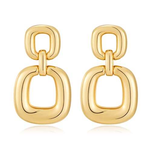 MUYAN Gold Silver Geometric Drop Dangle Earrings for Women Brushed Link Square Dangle Earrings Trendy Jewelry - color: D Gold