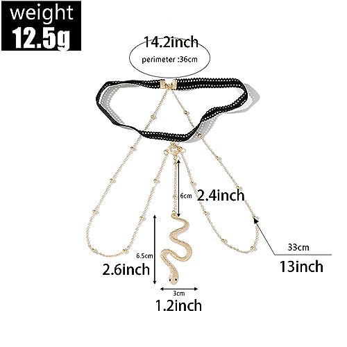Snake Leg Chain for Women, Sexy Serpent Charm Thigh Garter, Summer Bikini Skirt Beach Party - style: B lace gold-beads