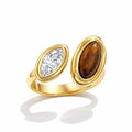 Mchic Adjustable Chunky Rings for Women: Dainty Natural Gemstone Ring Stainless Steel 18K Gold/Silver Plated Band Rings Non Tarnish Waterproof Statement Fashion Jewelry Gift for Women - color: Gold+Tiger Eye Stone+Cubic Zirconia