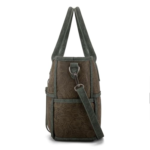 Montana West Wrangler Woven Tote Bag for Women Western Floral Tooled Purses and Handbags - color: Floral Tooled Green