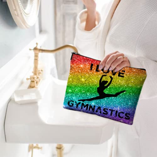 Cute Makeup Bag for Purse Canvas Waterproof Funny Cosmetic Bags for Women Zipper Travel Toiletry Pouch-I Love Gymnastics Makeup Bags-Glitter - color: Glitter I Love Gymnastics Makeup Bags