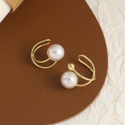 Ear Cuffs Non Piercing 14K Gold Plated Ear Cuff Earrings for Women Trendy Clip on Cartilage Earring Stacks Non Pierced Adjustable Fake Earrings Set Jewelry - color: G：Pearl Ear Cuff