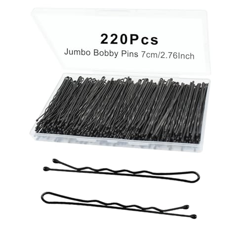 YINGFENG 220pcs Large 2.76-Inch Bobby Pins for Women, Super Grip Black Hair Clips with Box - Reusable Non-Slip Pins for Thick, Long Hair - color: Black（2.76inch）