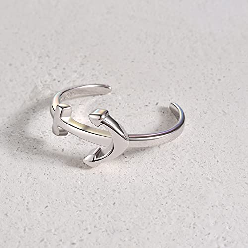 CHIC & ARTSY 925 Sterling Silver Open Toe Ring for Women - Lightweight Comfortable Yoga Toe Rings, Adjustable Stackable Toe Rings, Boho Coastal Vacation Beach Foot Jewellery - color: Anchor/silver