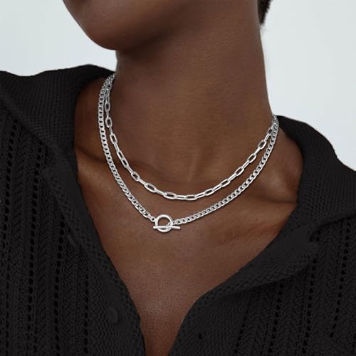 CHESKY Layered Necklaces for Women, 14K Gold Plated Chain Necklace Women Trendy Cuban Link Paperclip Chain Toggle Clasp Necklace Fashion Chunky Jewelry for Women - style: Paperclip Toggle-SL