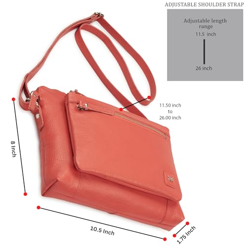 Leather Crossbody Bags for Women Small Soft Genuine Pebbled Sling Shoulder Handbag Crossover Purse with Full Adjustable Strap (Coral Nappa) - color: Coral Nappa