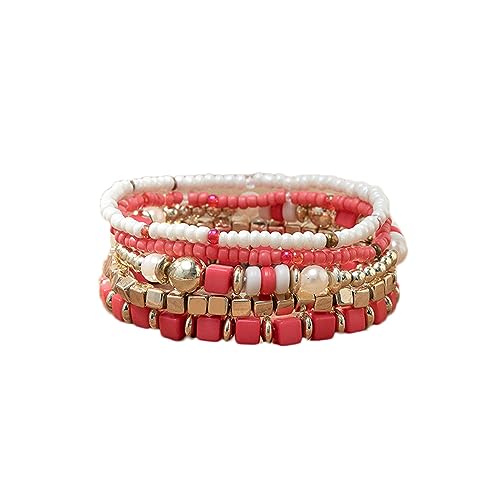 COLORFUL BLING 5Pcs/Set Bohemian Stackable Beads Bracelet for Women Multilayer Boho Seed Statement Stretch Strand Bracelet Friendship Women Jewelry - color: purple