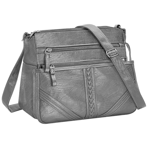ELDA Crossbody Bags For Women Pocketbooks Soft PU Leather Purses and Handbags Multi Pocket Shoulder Bag - color: X-dark Grey