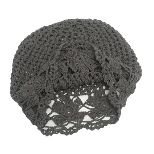 ZLYC Women Cotton Crochet Slouchy Beanie Hat Handmade Knit Summer Skull Cap - color: Flowers Grey