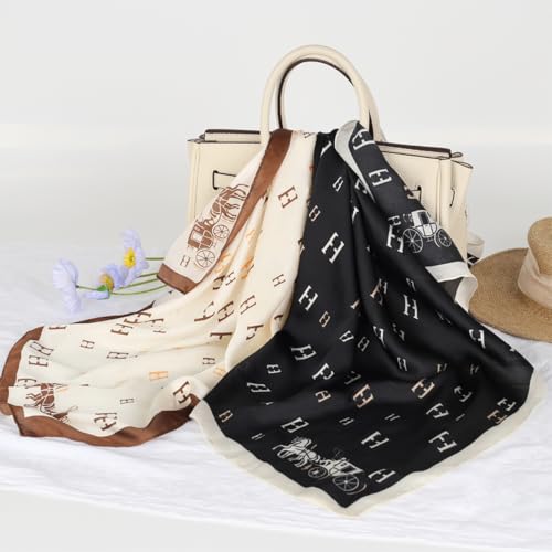 Relang Fashion Silk Satin Head Scarf for Women Hair Bandana Hair Scarf Wrap Neck Scarf for Women 27.5×27.5 inches - color: Black White