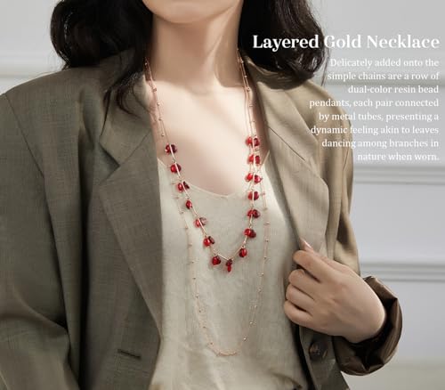 BULINLIN Layered Long Necklaces for Women Long Beaded Chain Necklace CostumeJewelry Mothers Day Gifts for Mom - color: Red