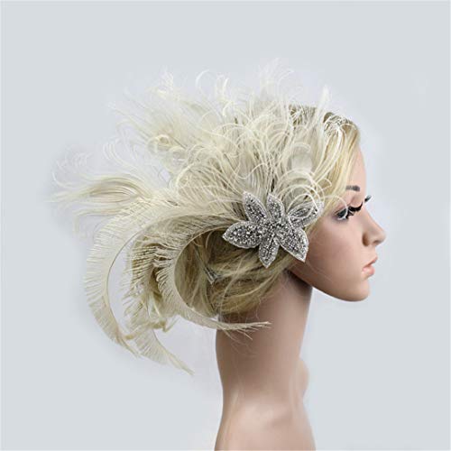Fascinator Peacock Feather Hair Clips Flapper Headband Art Deco 20's Accessories for Women - color: 09white